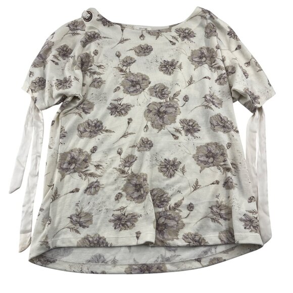 Maurices Womens Floral Print Top With Tie Sleeves Size L Polyester/Spandex - Picture 1 of 5